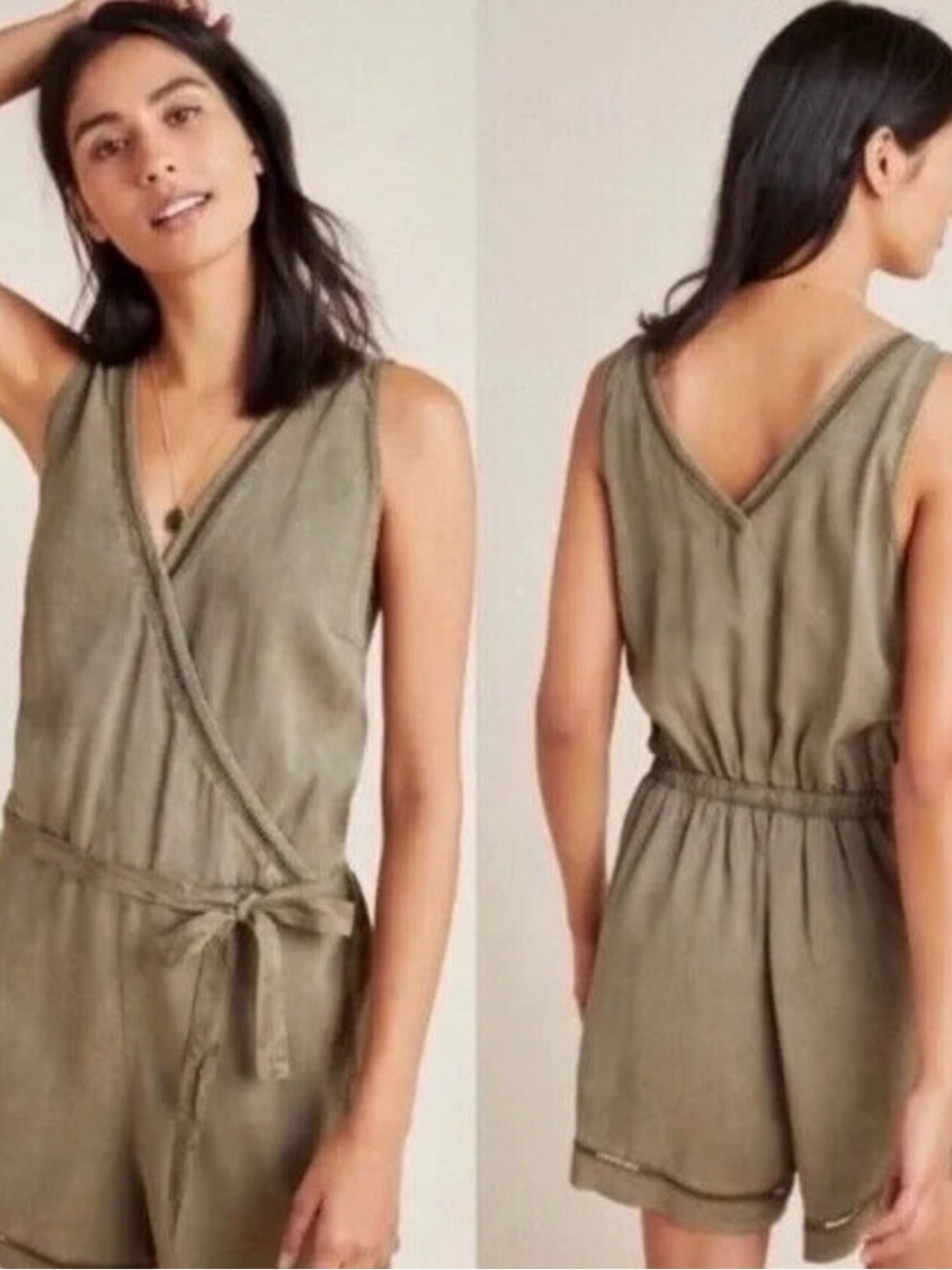 Anthropologie Olive Wrap-Front Sleeveless Romper